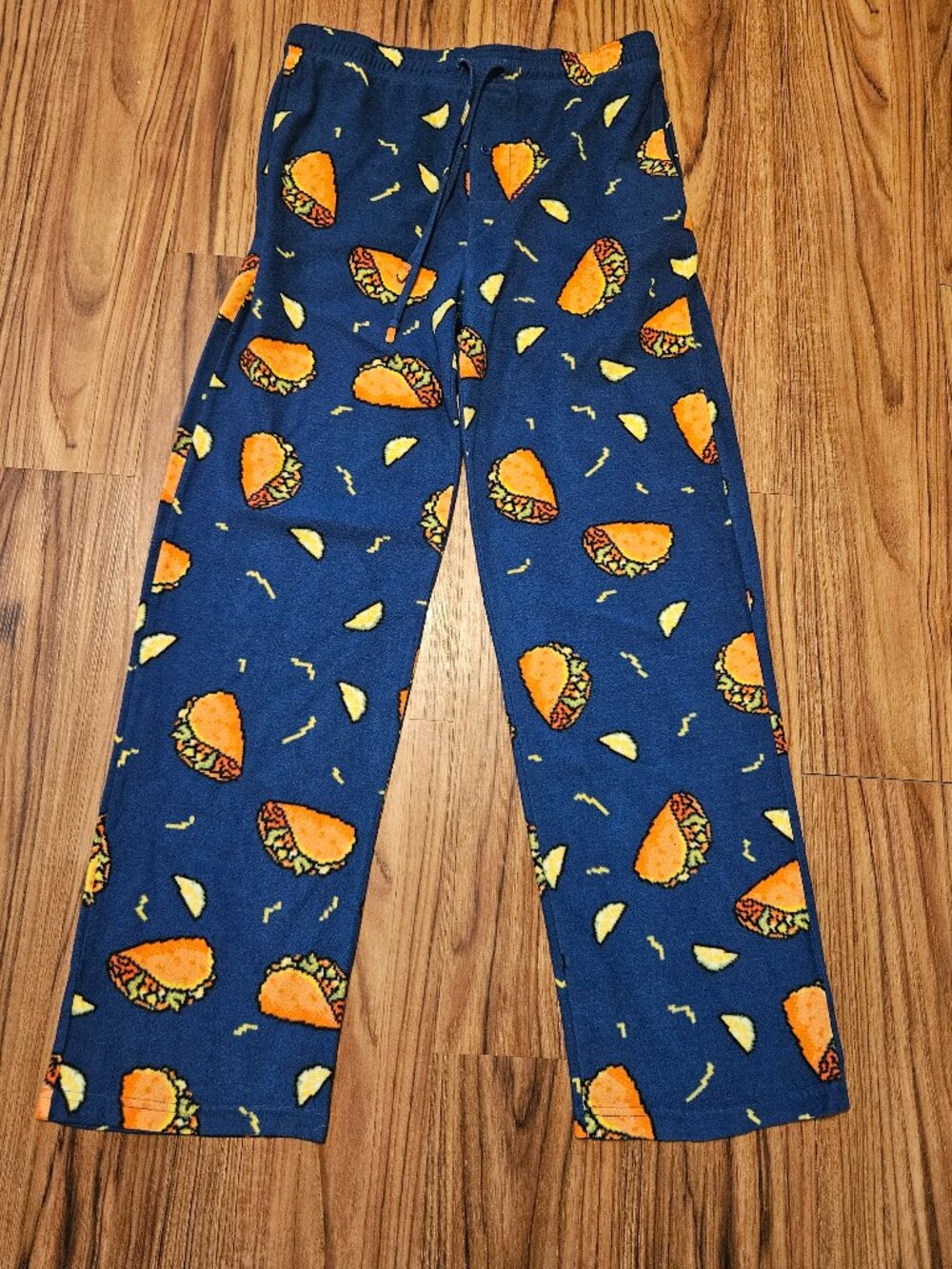 Mad Engine Men's Medium Navy Blue Taco Print Fleece Pajama Pants